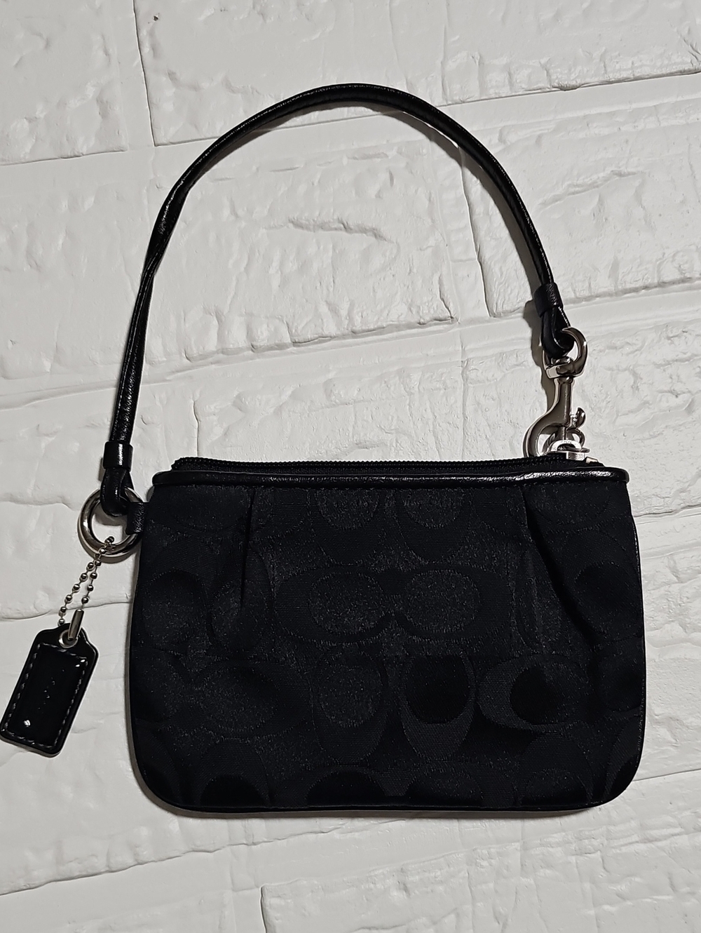 Coach Black Signature Jacquard Wristlet with Leather Strap
